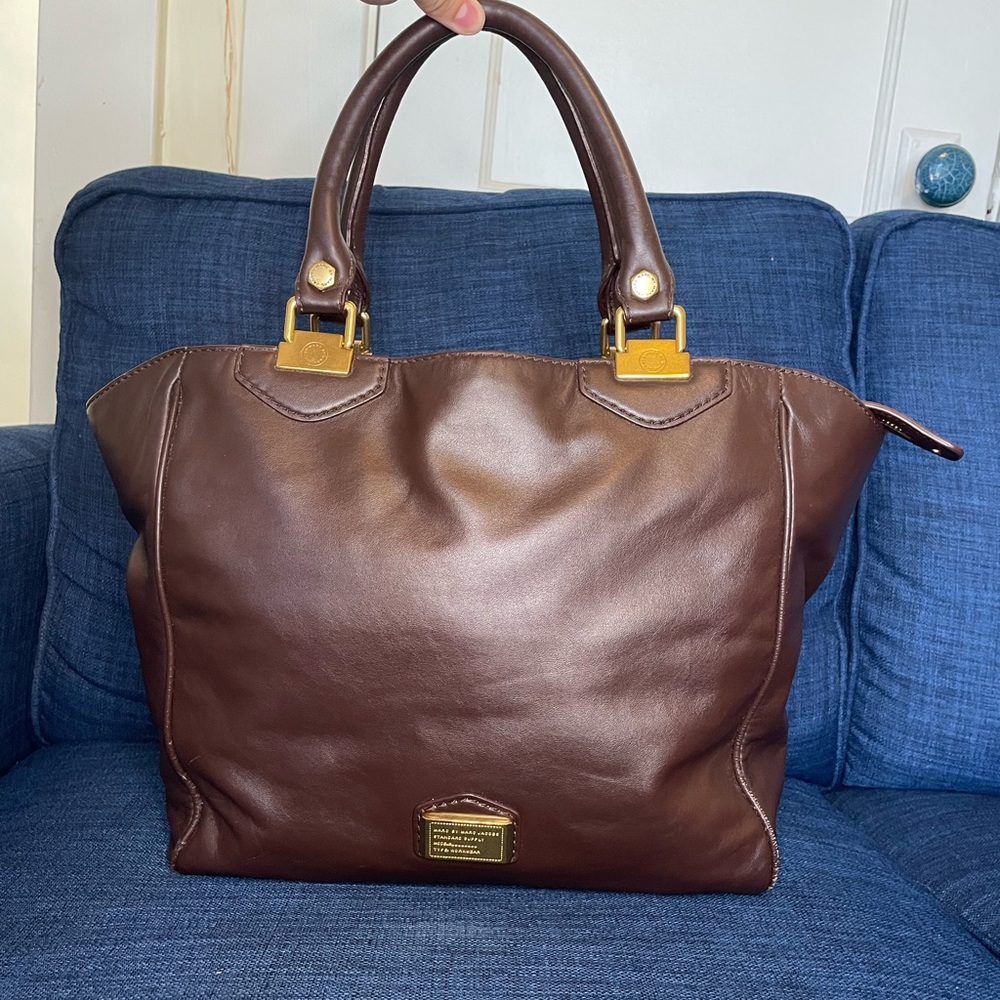 Brown slouchy leather tote from Marc Jacobs